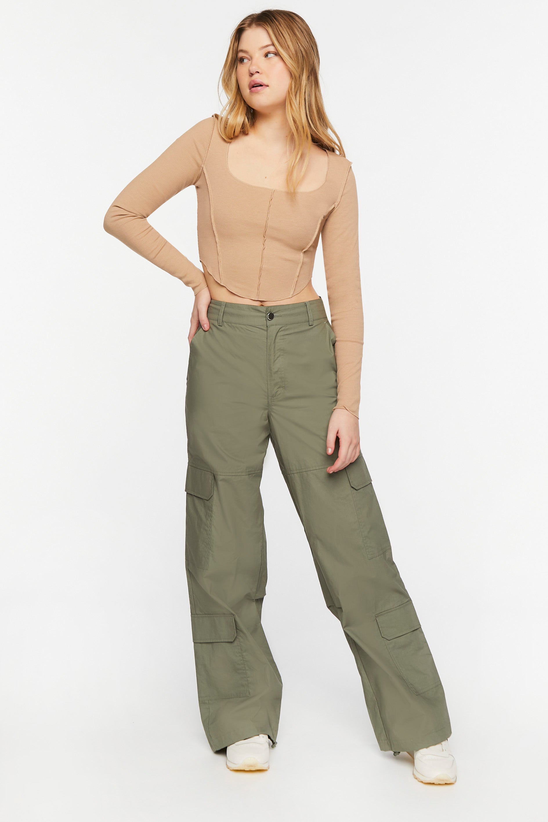 Taupe Exposed Seam Long-Sleeve Crop Top 3