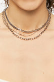 Silver Curb & Anchor Chain Layered Necklace 