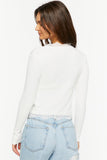 Cream Ribbed Lace-Trim Split-Front Top 3