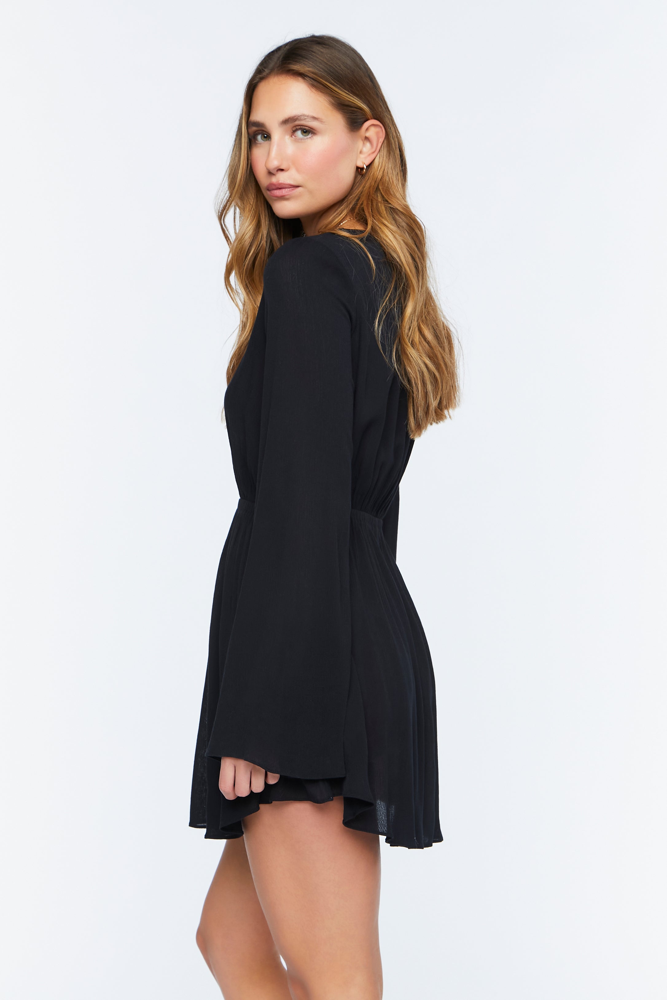 Black Gauze Bell-Sleeve Mini Dress 1