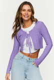 Lavender Tie-Front Cropped Cardigan Sweater