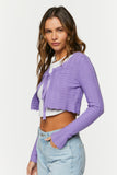 Lavender Tie-Front Cropped Cardigan Sweater 1