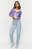 Lavender Tie-Front Cropped Cardigan Sweater 3