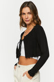 Black Tie-Front Cropped Cardigan Sweater 1