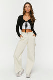 Black Tie-Front Cropped Cardigan Sweater 3