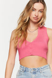 Hot Pink Sleeveless Sweater-Knit Crop Top