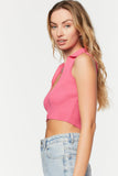 Hot Pink Sleeveless Sweater-Knit Crop Top 1