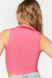 Hot Pink Sleeveless Sweater-Knit Crop Top 2
