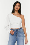 White Ruched One-Shoulder Top