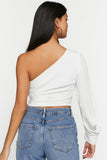 White Ruched One-Shoulder Top 4