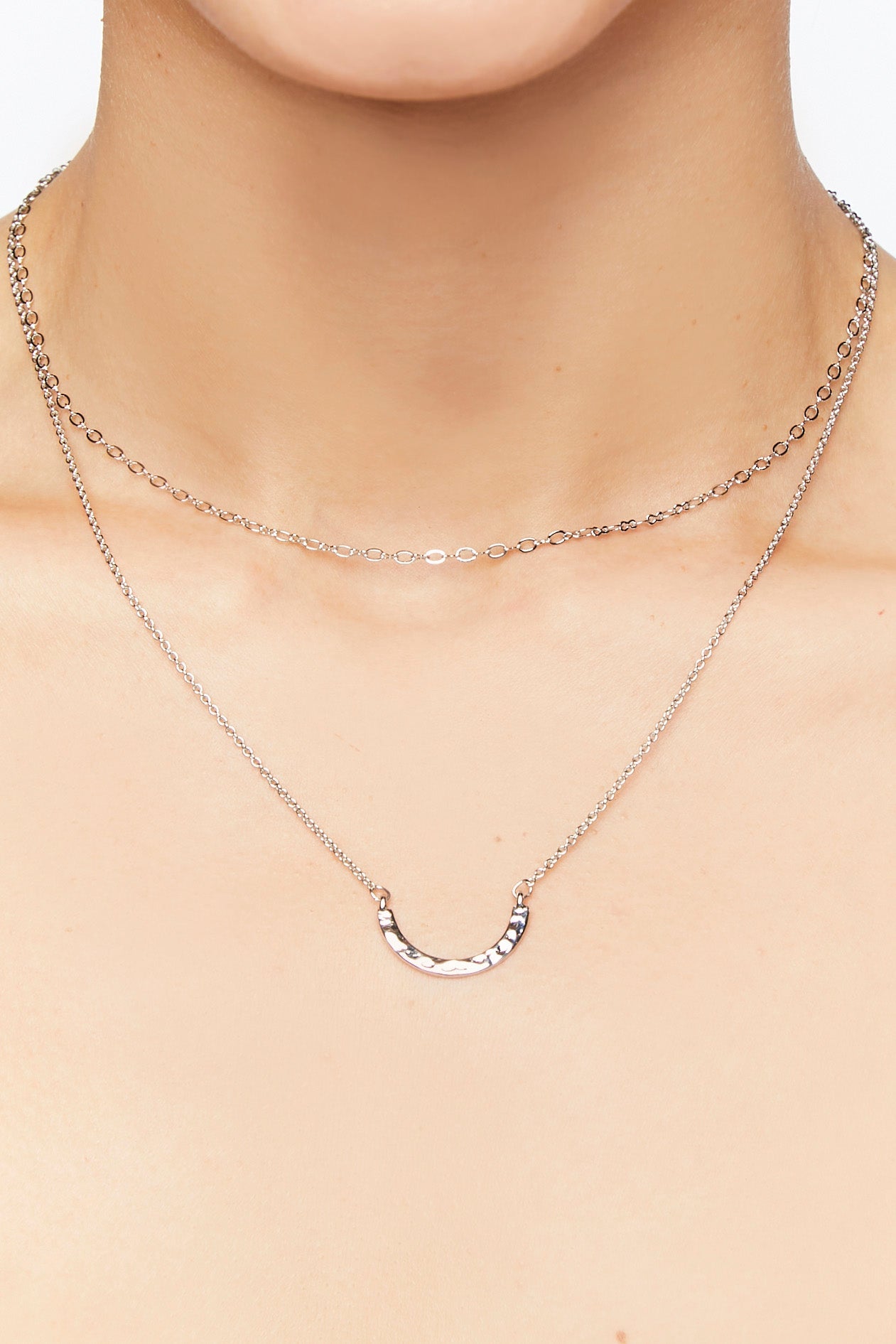 Silver U-Shaped Charm Layered Necklace