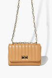 Tan Faux Leather Quilted Chain Crossbody Bag