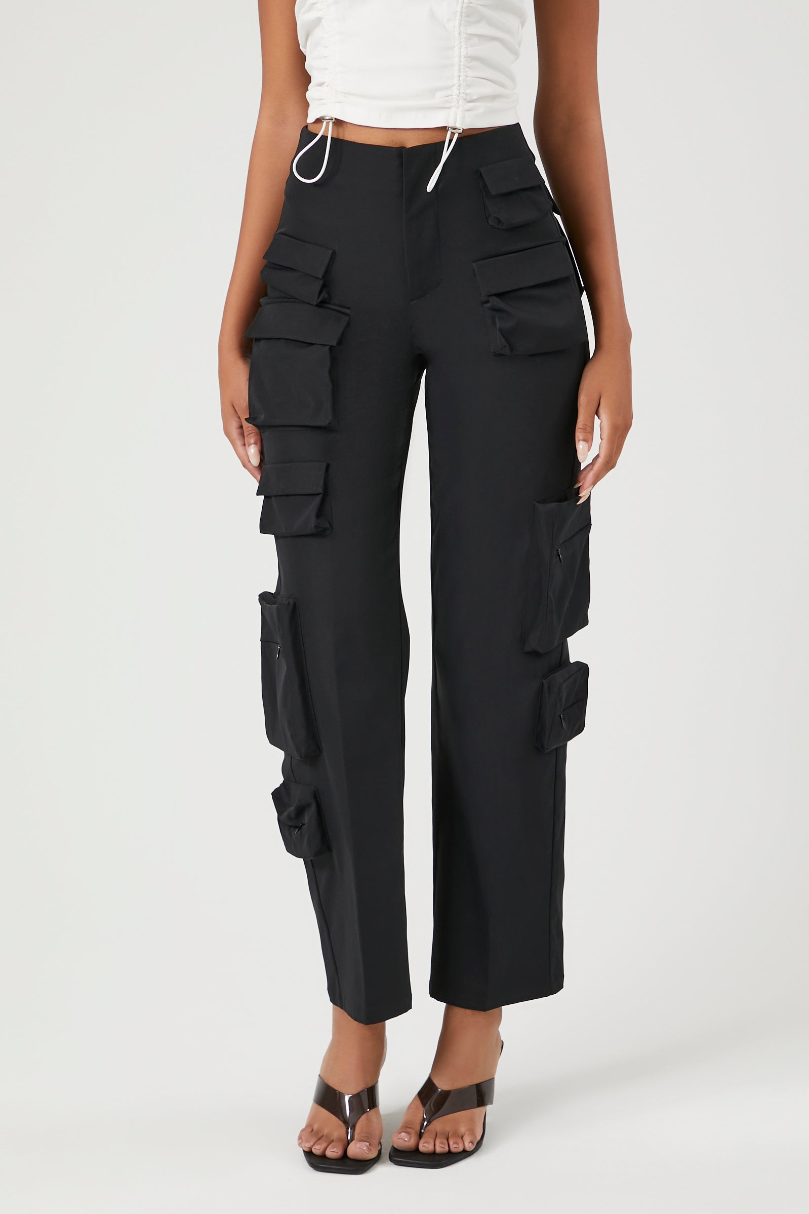 Black Twill Multi-Pocket Cargo Pants 1