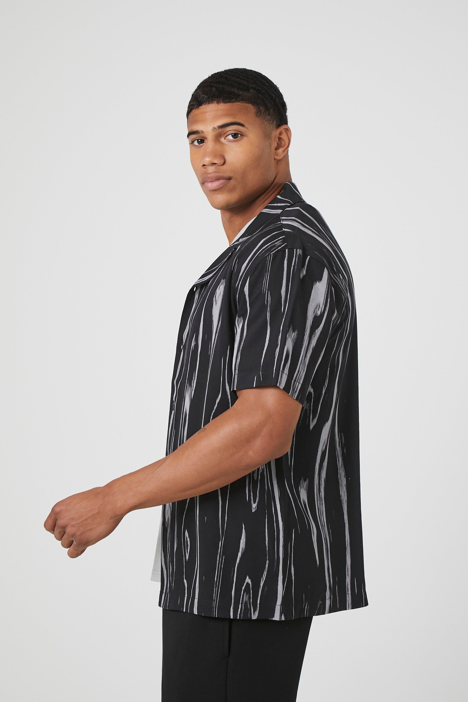 Black/Multi Rayon Abstract Striped Shirt 1