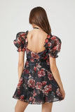 Black/Multi Floral Print Puff-Sleeve Mini Dress 2