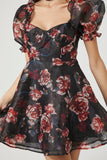 Black/Multi Floral Print Puff-Sleeve Mini Dress 4