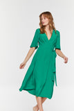 Green Crepe Midi Wrap Dress
