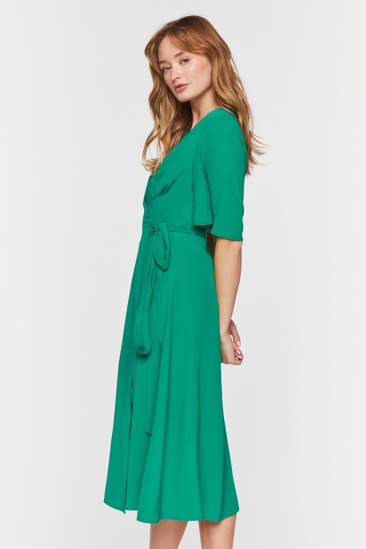Green Crepe Midi Wrap Dress 2