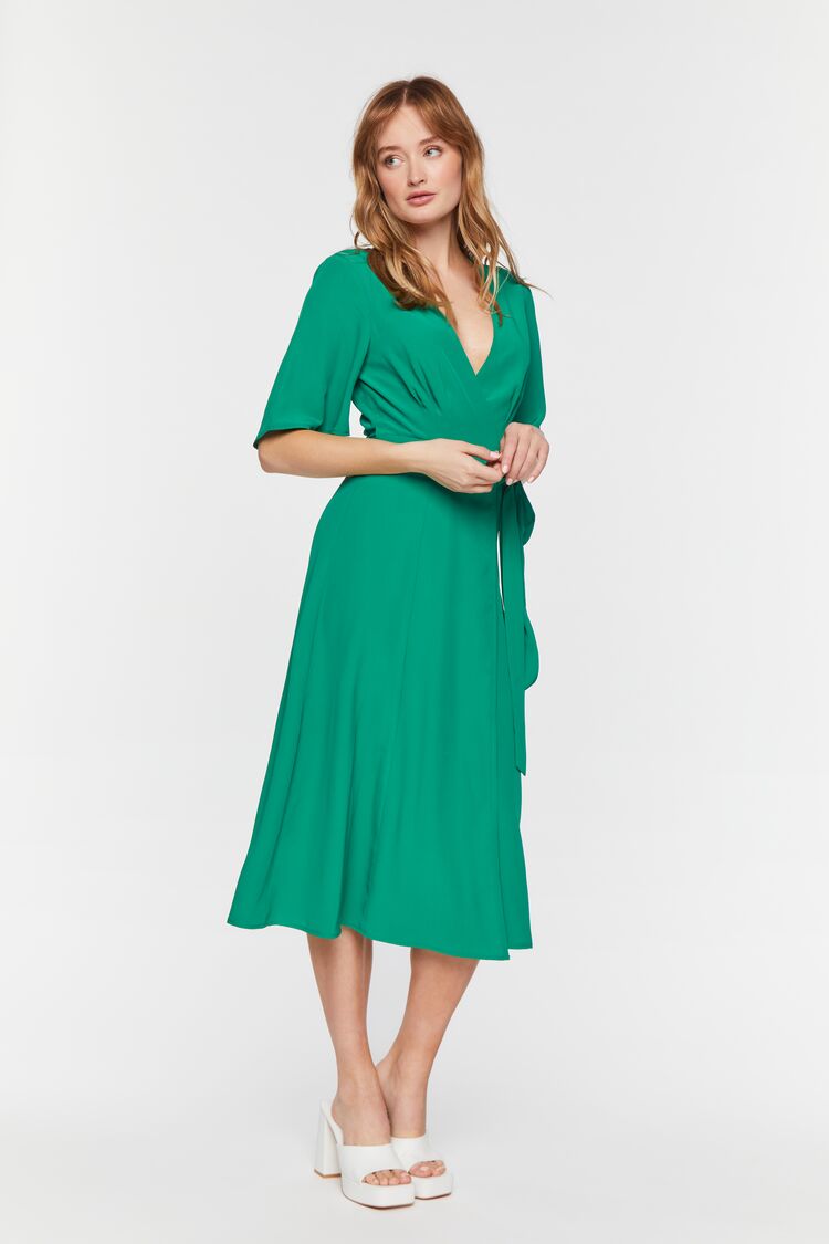 Green Crepe Midi Wrap Dress 4