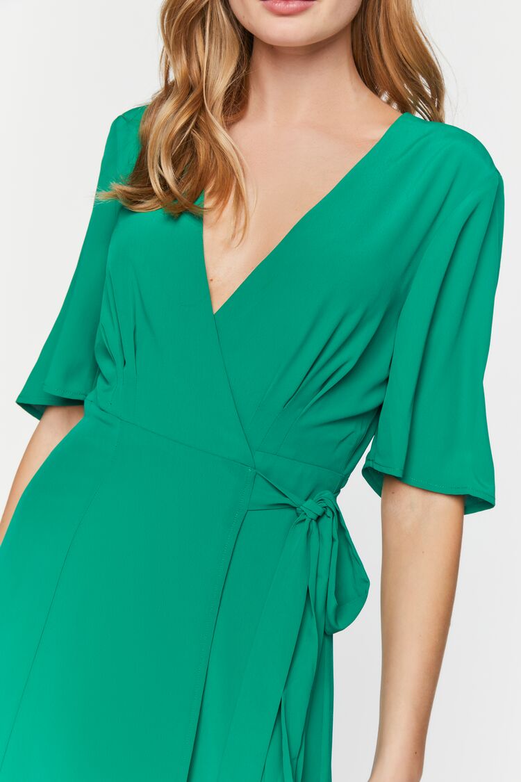 Green Crepe Midi Wrap Dress 1
