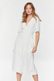 White Crepe Midi Wrap Dress 