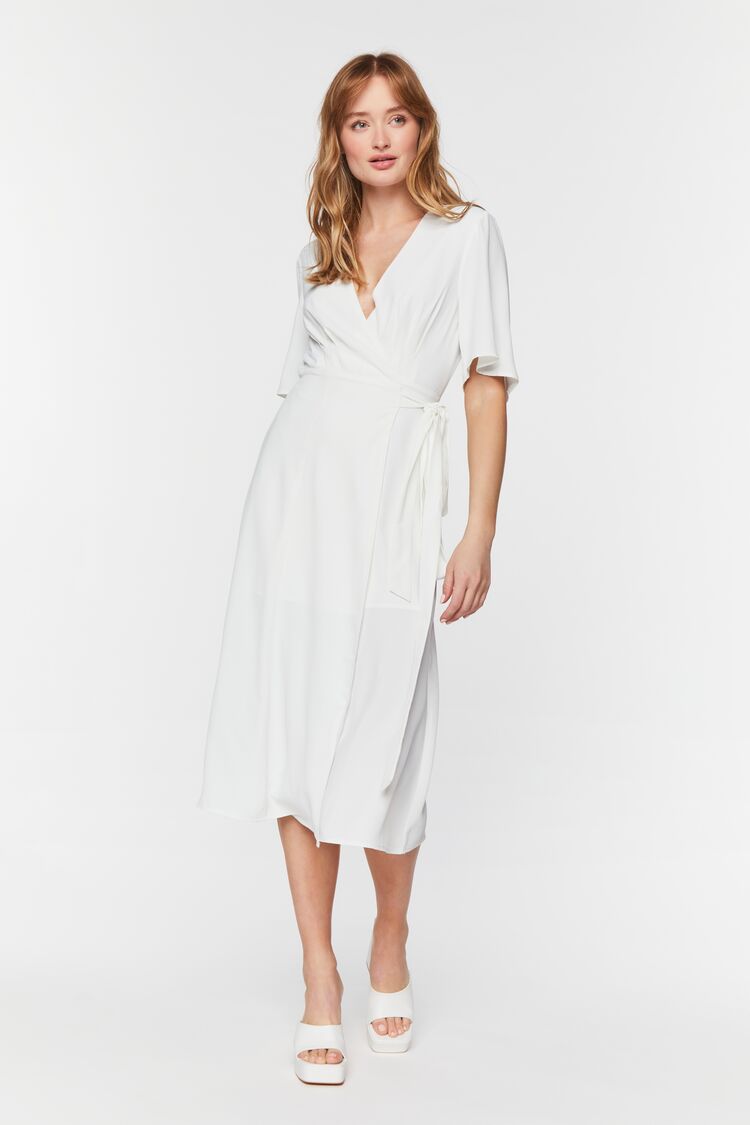 White Crepe Midi Wrap Dress 4