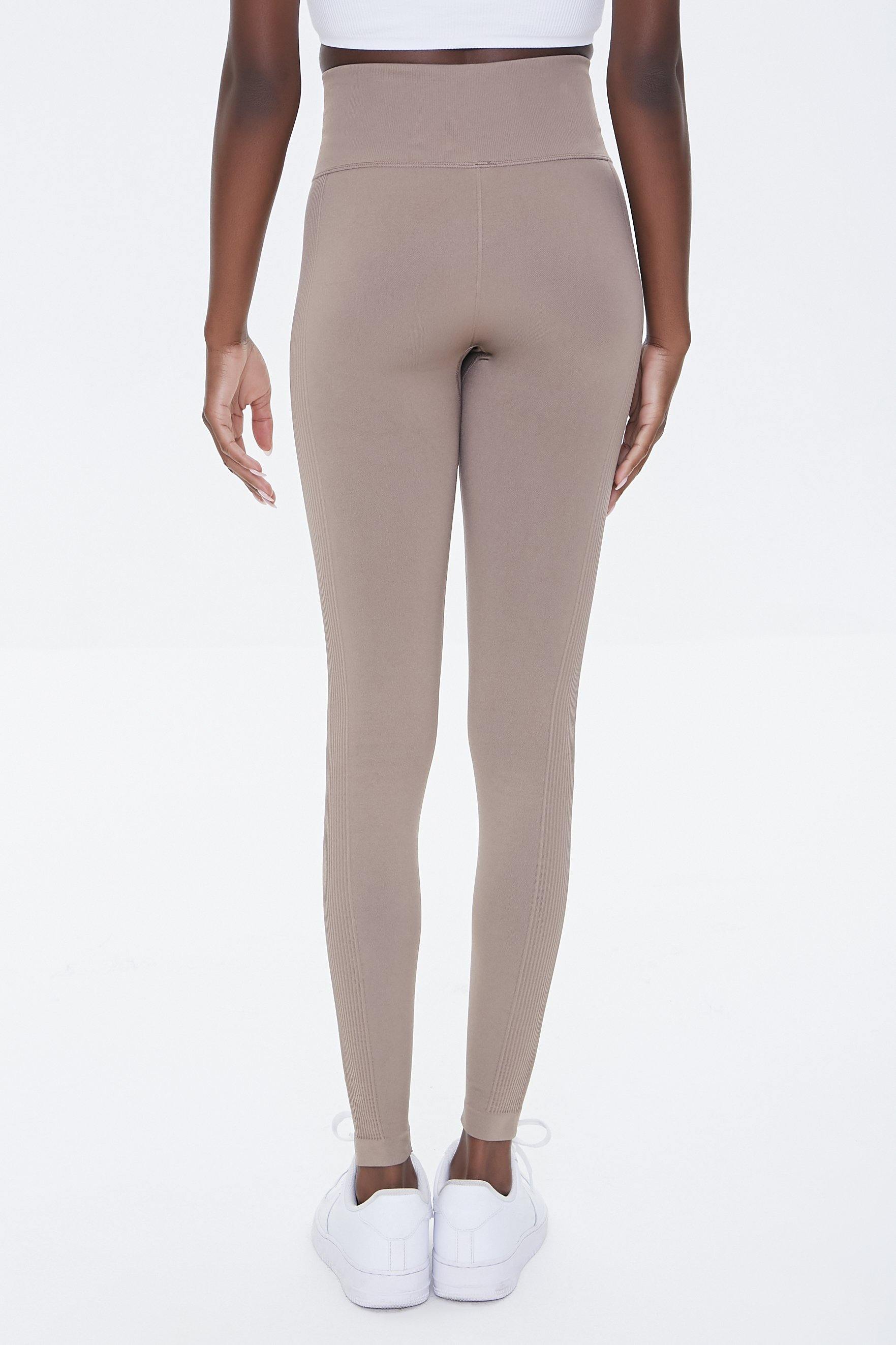 Taupe Active Seamless Ribbed High-Rise Leggings  4