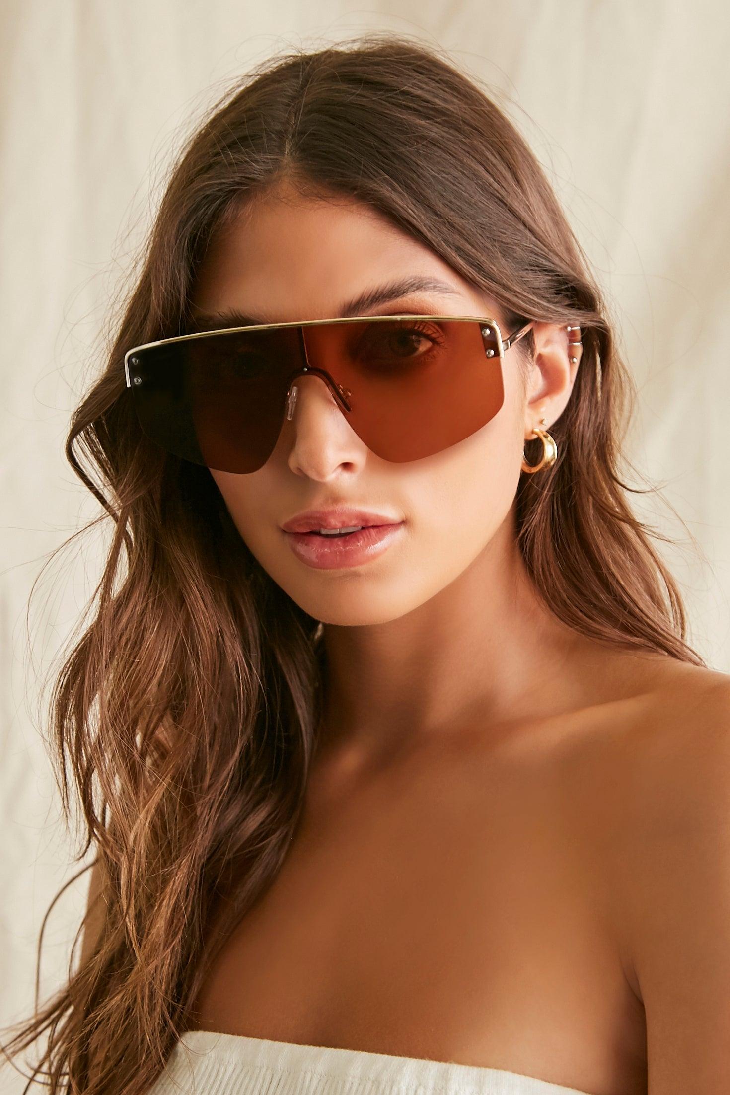 Goldbrown Bar Accent Shield Sunglasses  1