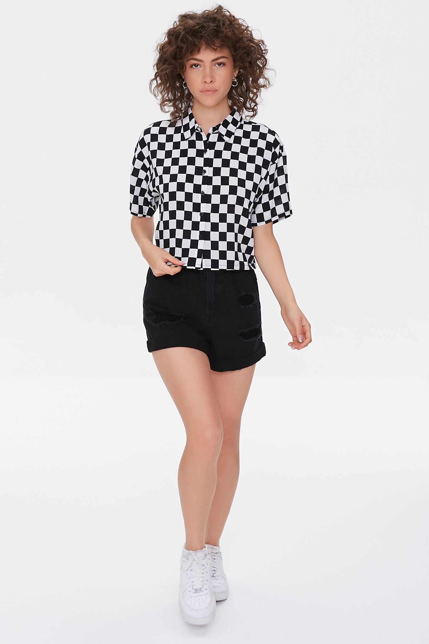 Whiteblack Checkered Print Shirt  1