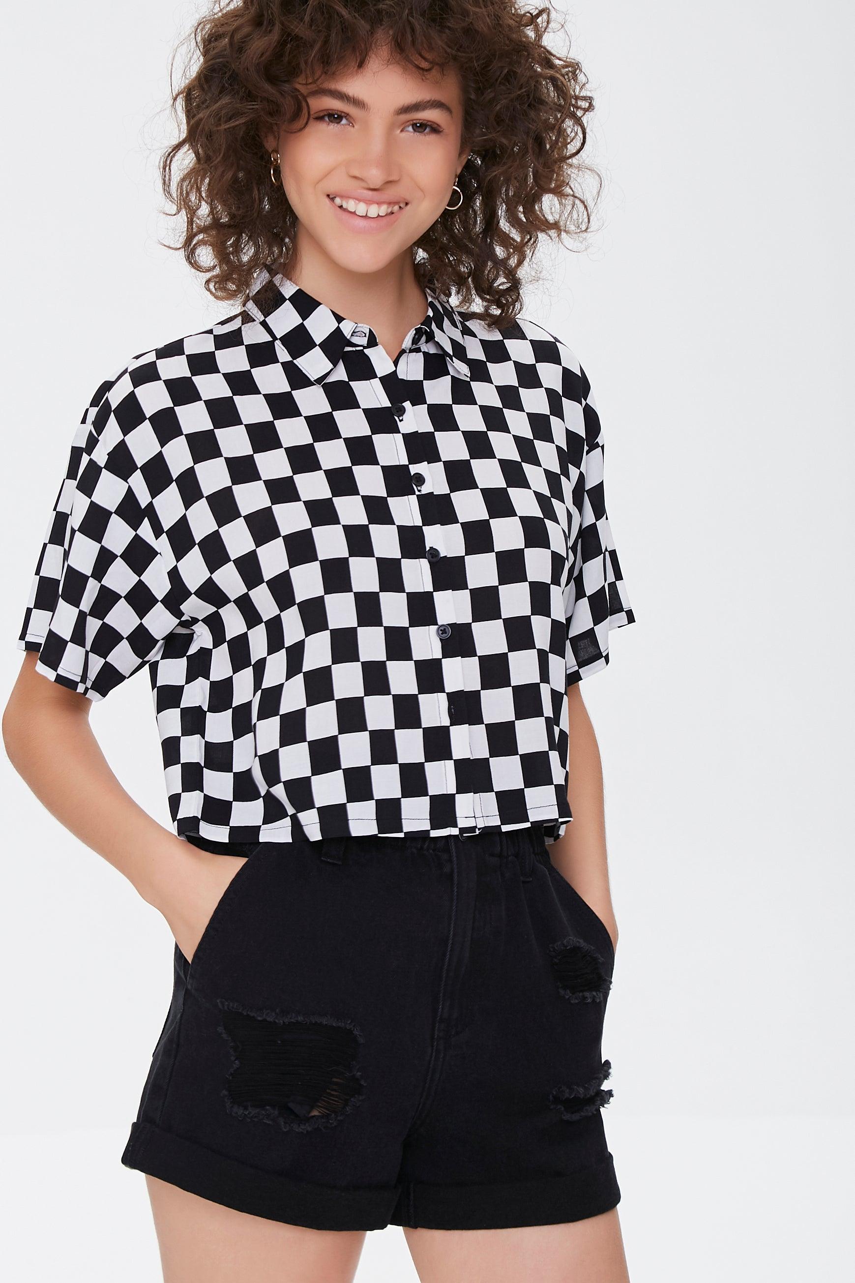 Whiteblack Checkered Print Shirt  4
