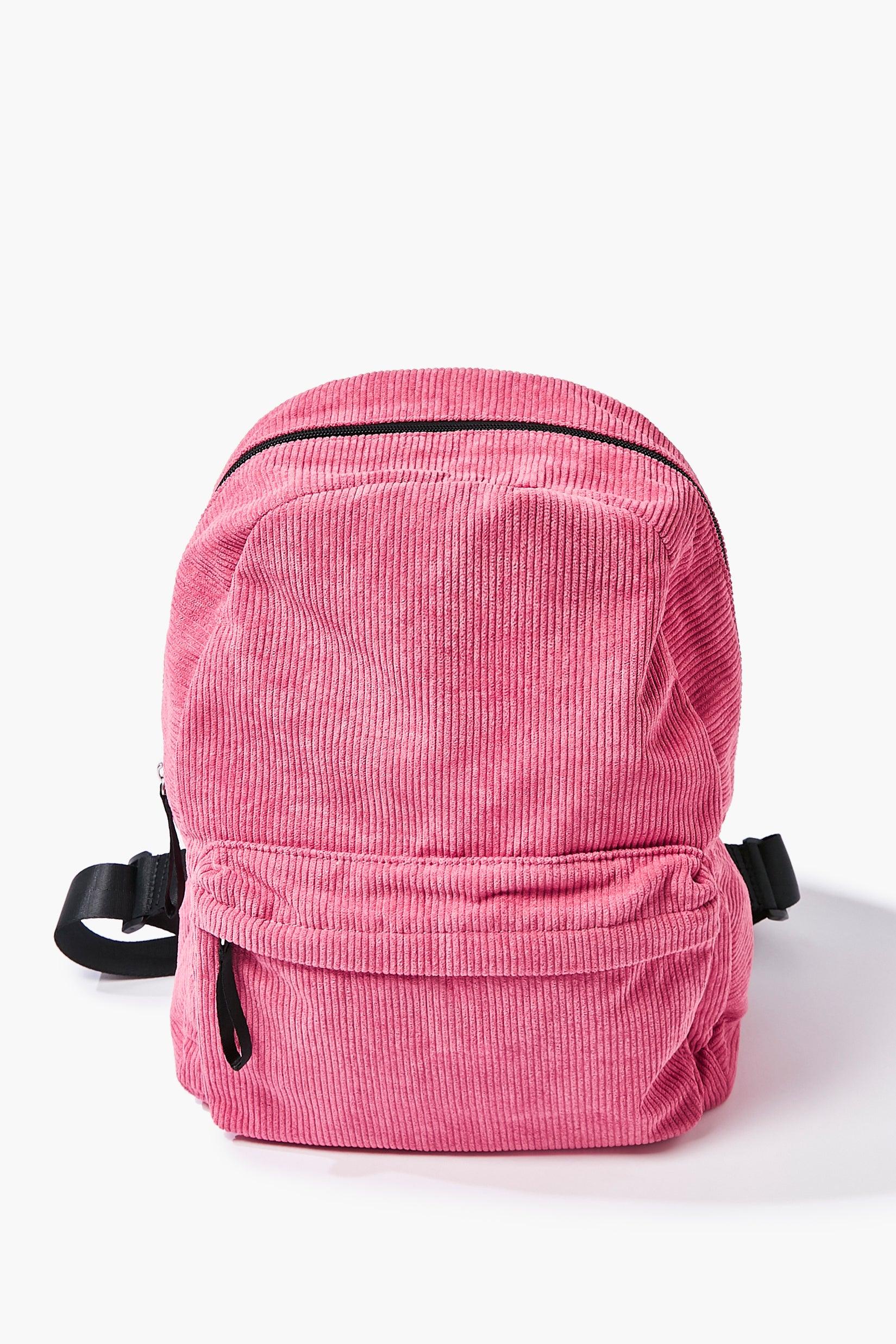 Pink Corduroy Zippered Backpack  1