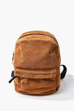 Brown Corduroy Zippered Backpack  1