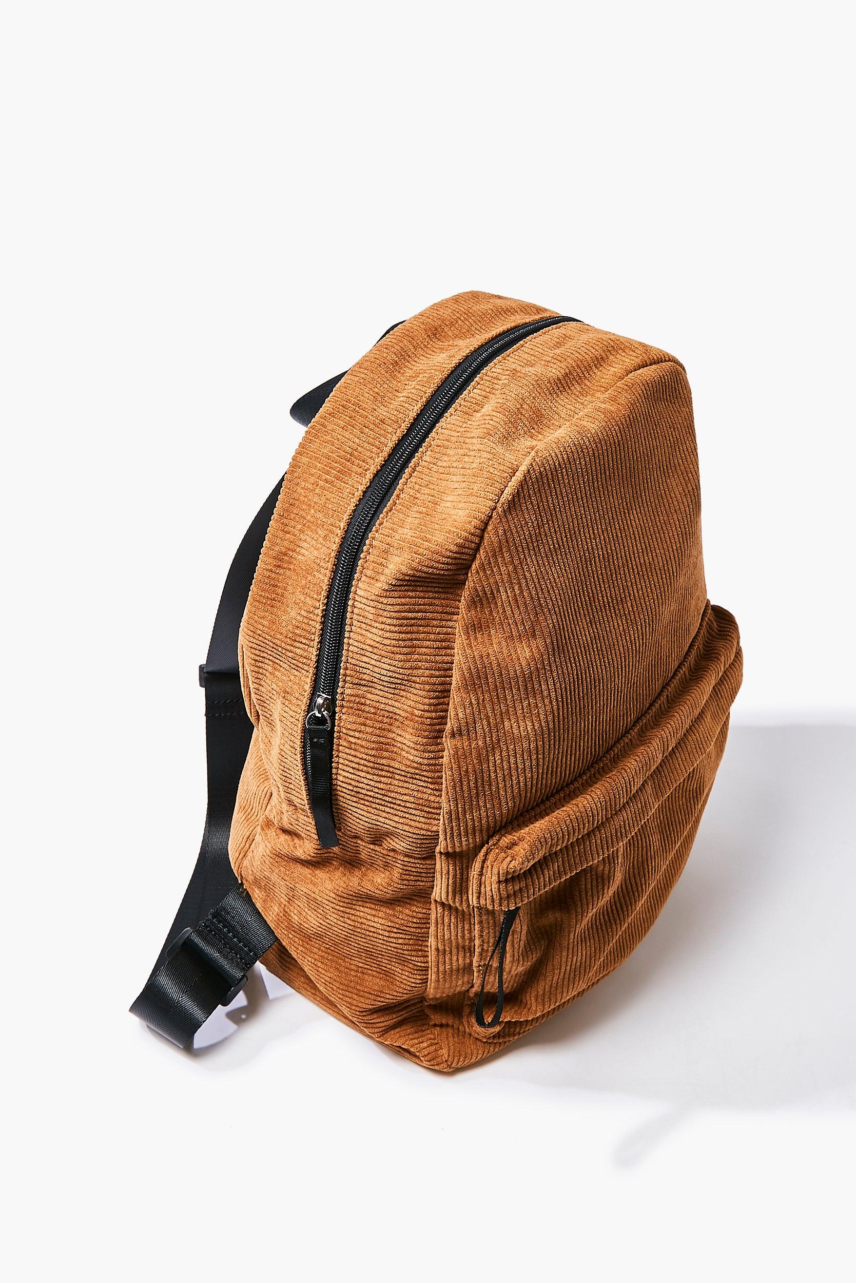 Brown Corduroy Zippered Backpack  2