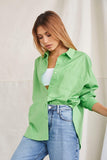 Green Cotton Button-Front Shirt  2