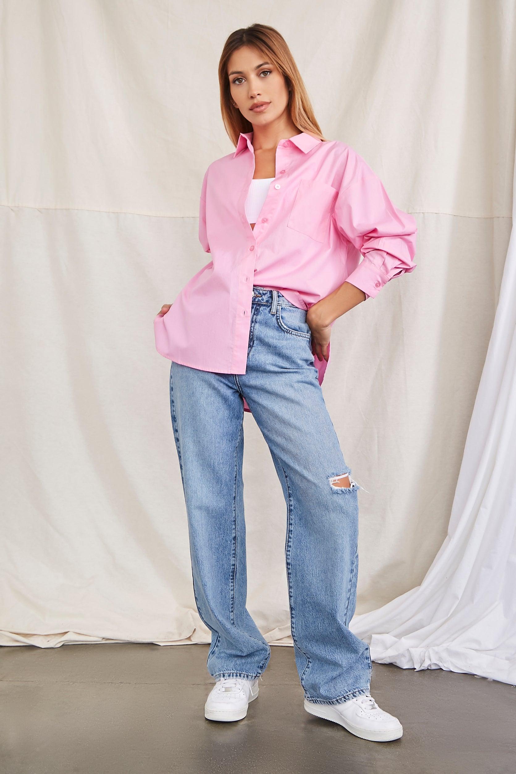 Pink Cotton Button-Front Shirt  1