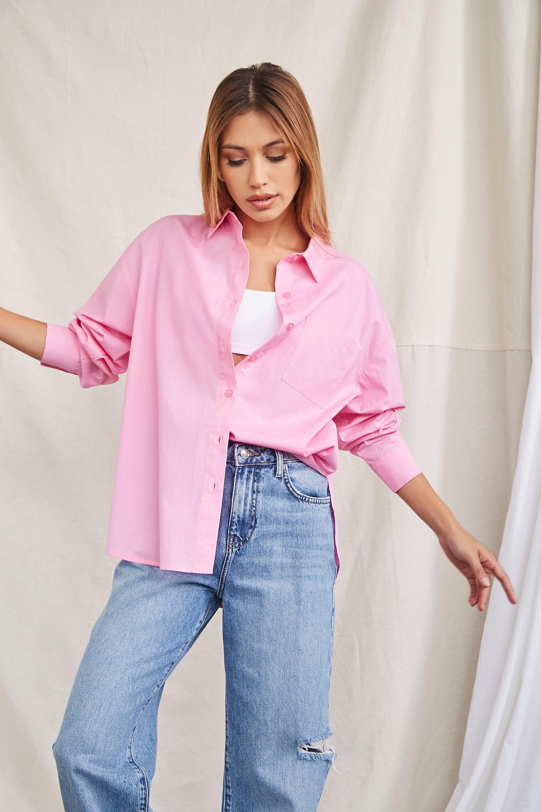 Pink Cotton Button-Front Shirt  2