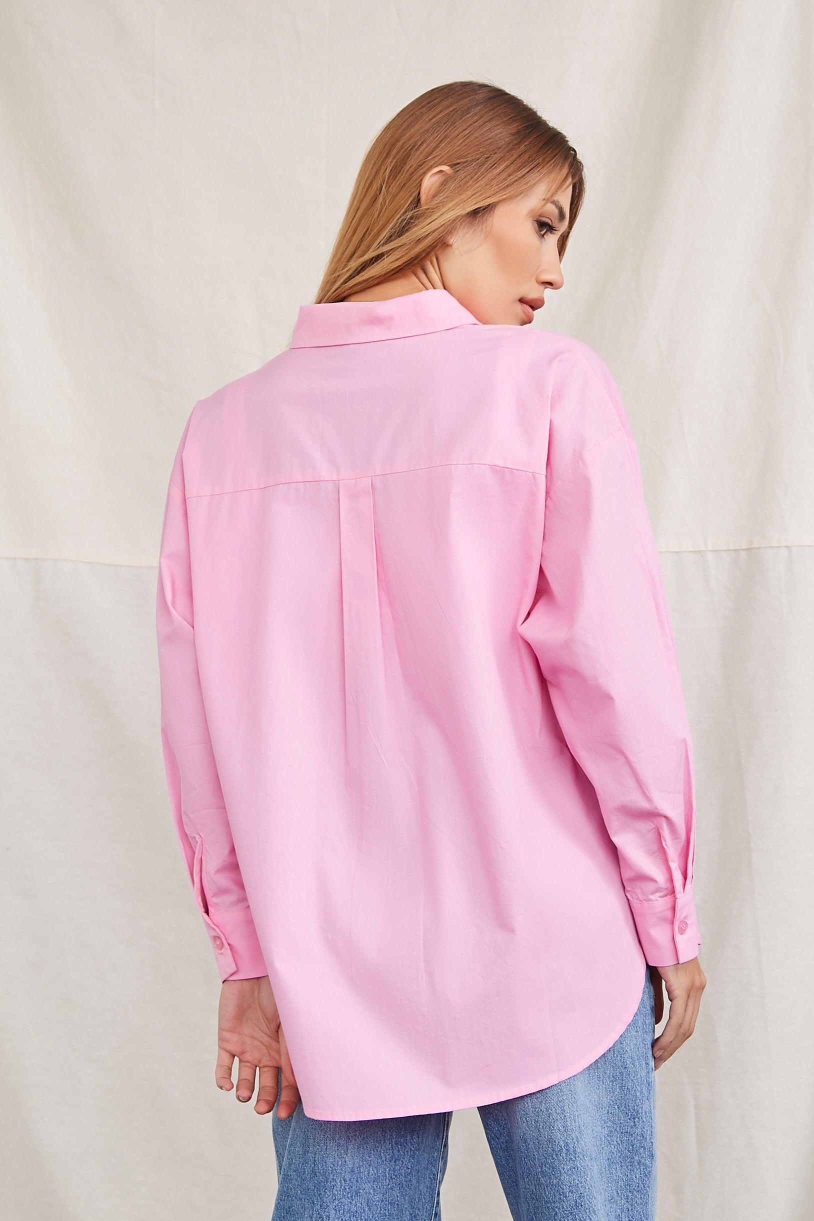 Pink Cotton Button-Front Shirt  4