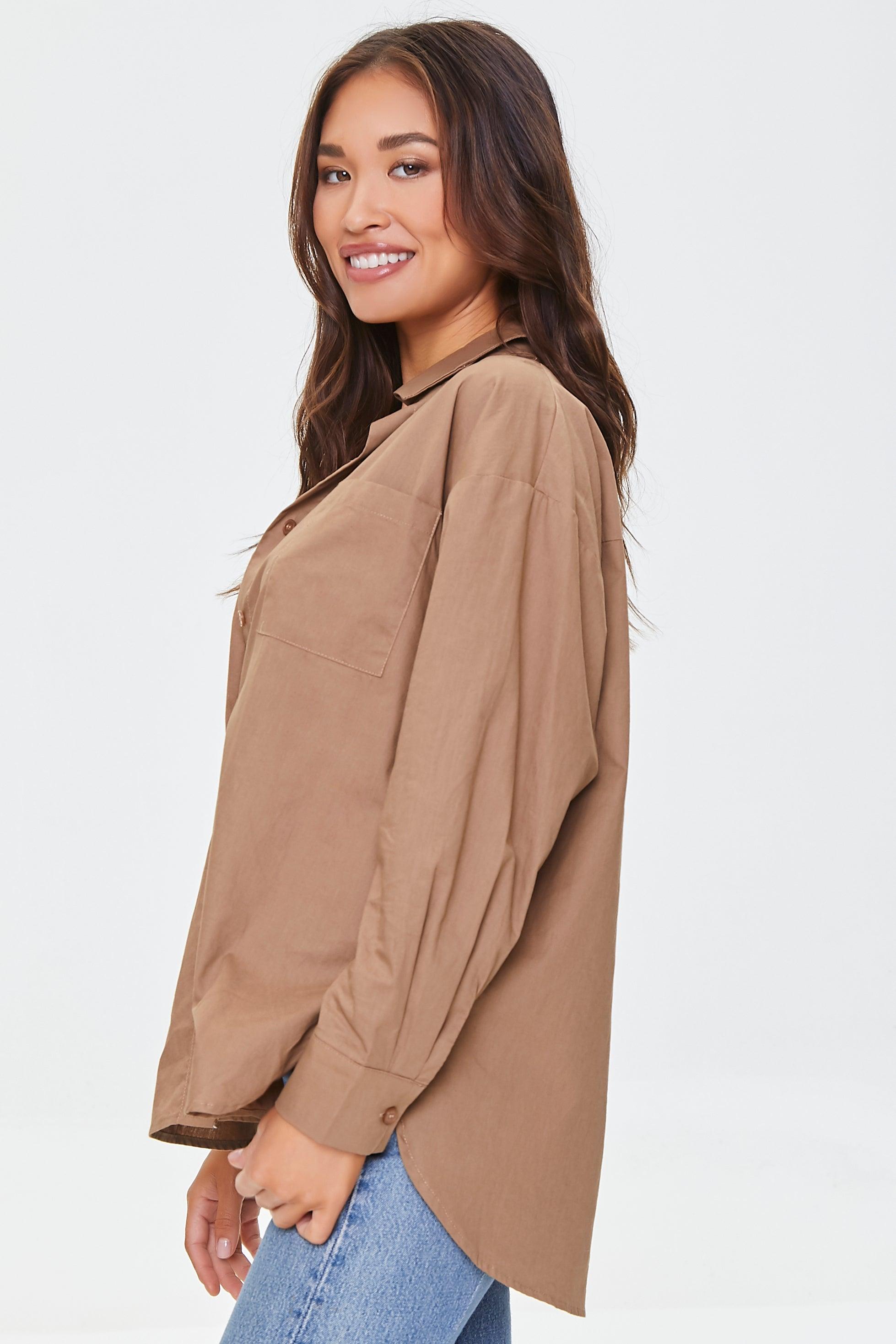 Taupe Cotton Button-Front Shirt  3