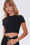 Black Cropped Knit Tee  1