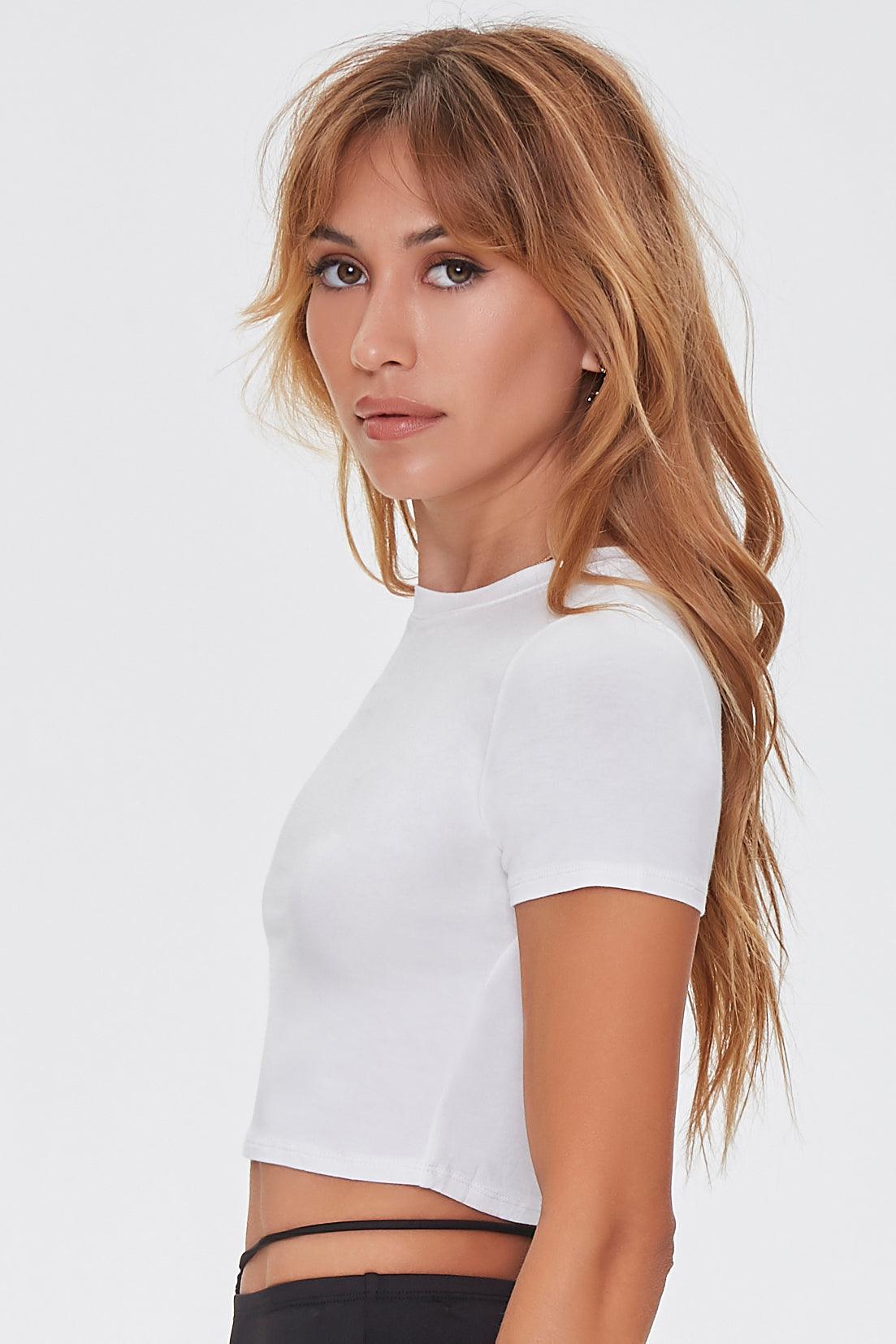 White Cropped Knit Tee  2