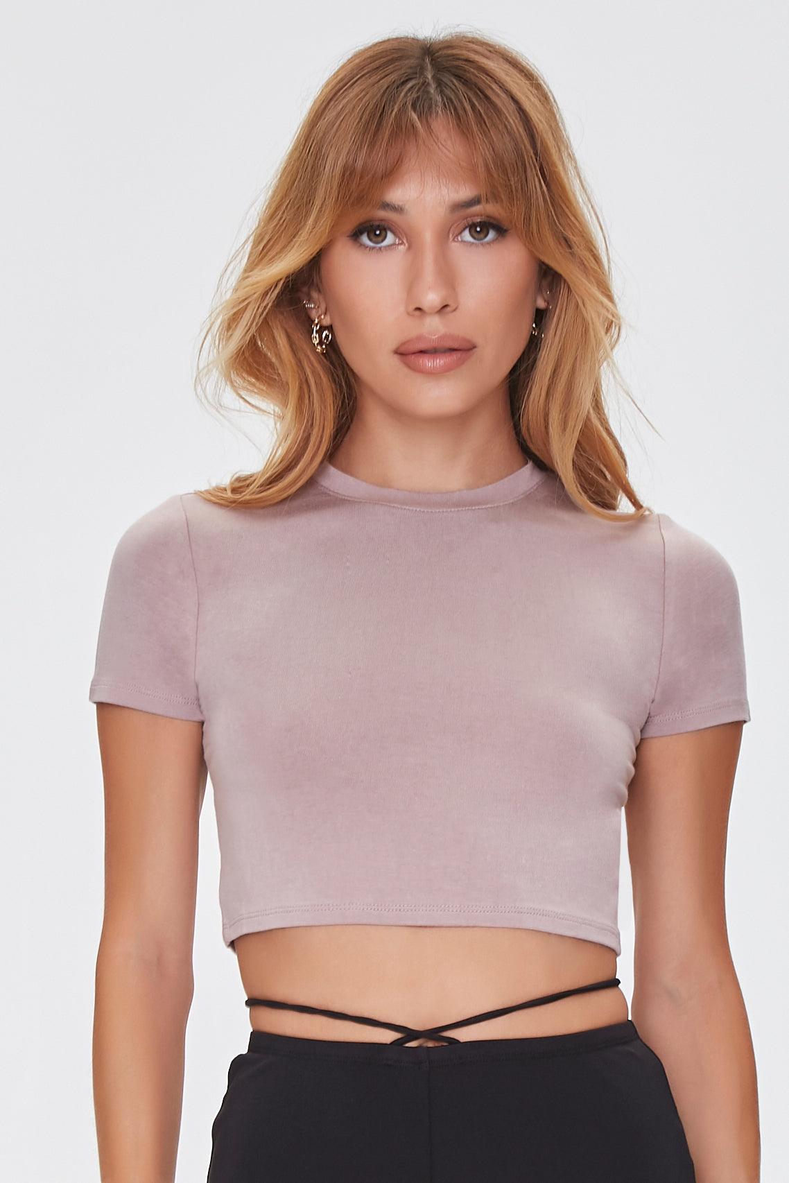 Taupe Cropped Knit Tee  1