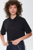 Black Cropped Polo Shirt  5