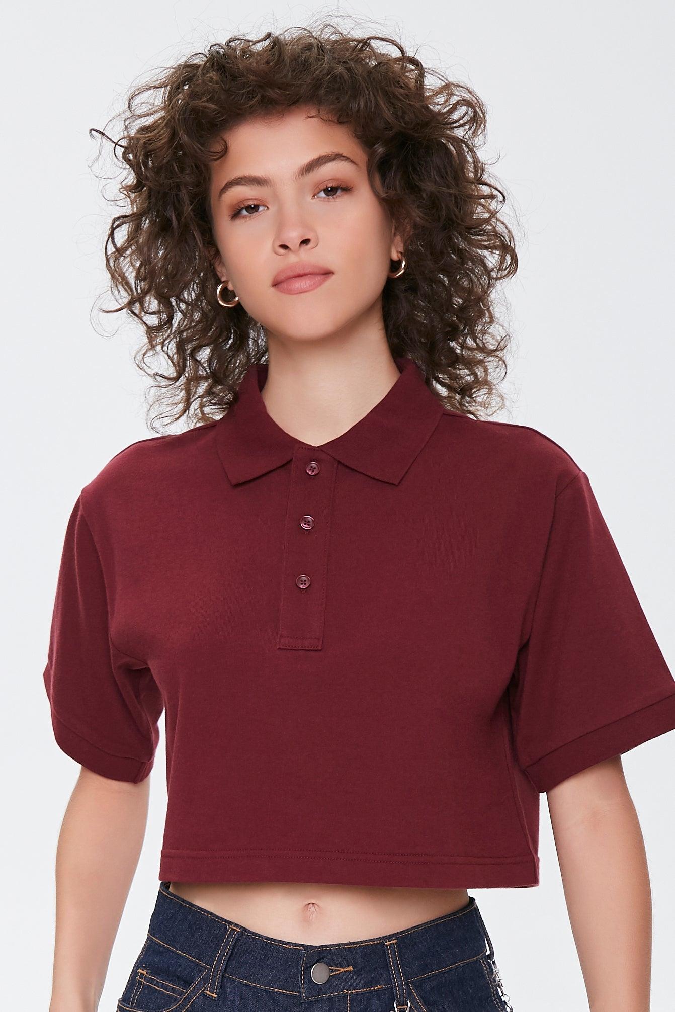 Burgundy Cropped Polo Shirt  1