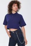Navy Cropped Polo Shirt  1