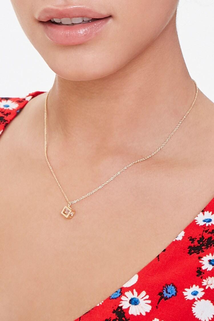 Goldclear Cube Charm Necklace  1